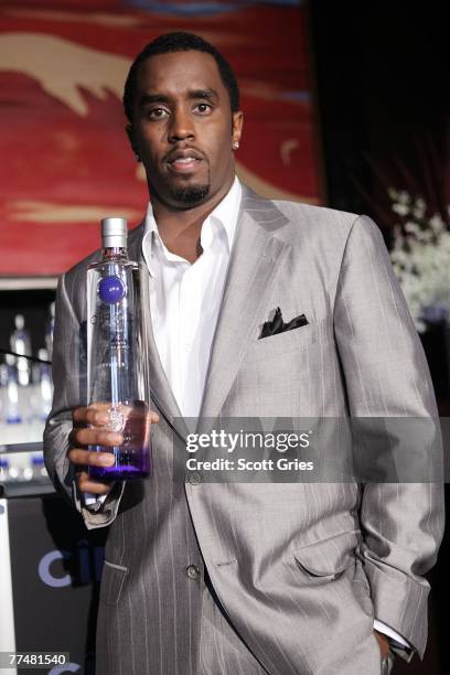 Sean "Diddy" Combs poses for a photo during a press conference to announce a partnership with Ciroc vodka at Stone Rose on October 24, 2007 in New...