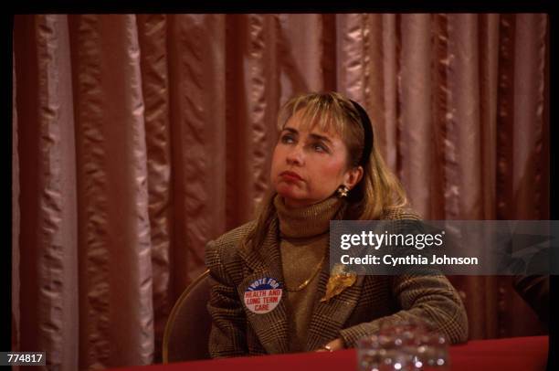 Hillary Clinton campaigns with her husband Democratic presidential candidate Bill Clinton February 18, 1992 in New Hampshire. Bill Clinton went on to...