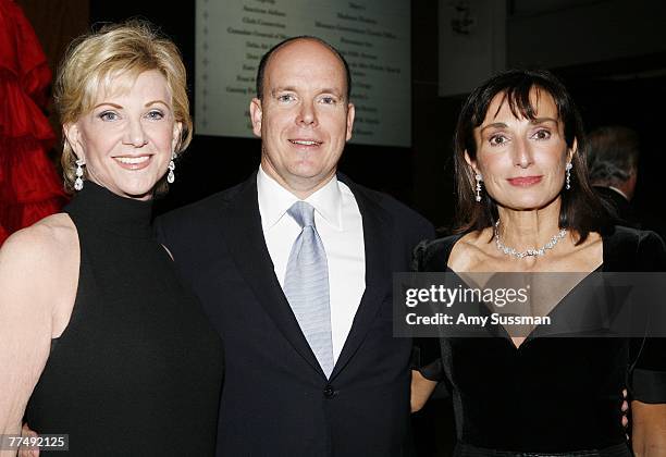 Elaine Wynn, Prince Albert II of Monaco and Consul General of Monaco Maguy Maccario Doyle attends the Consulate General of Monaco and Wynn Resorts'...