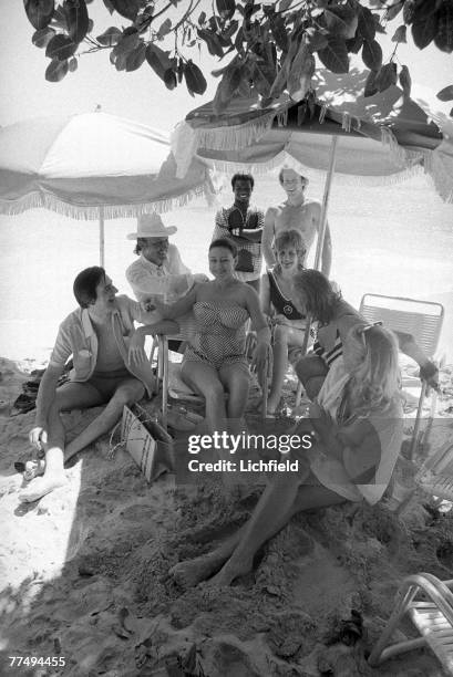 The Princess Margaret with friends including The Hon Colin Tennant, Lady Anne Tennant, Mr Basil Charles and Mr Nicholas Courtney on Mustique on 9th...