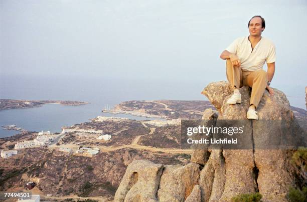 The Aga Khan on Sardinia with his development Costa Smerelda in the background on 1st August 1967. .