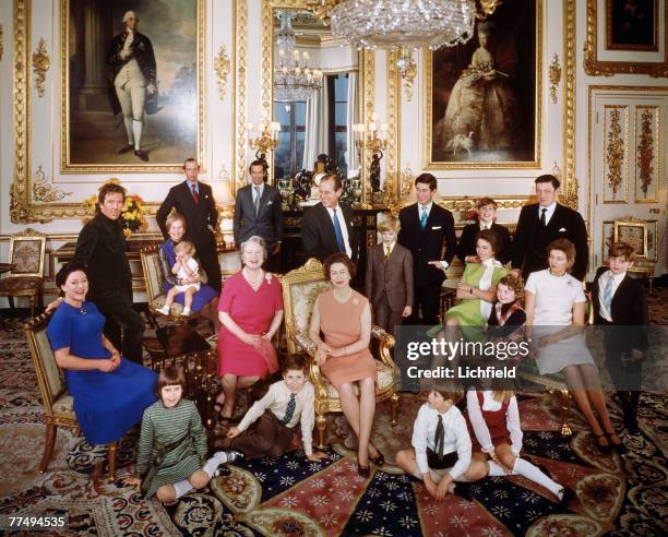 The Royal Family at Windsor Castle on 26th December 1971. Back row The Earl of Snowdon, HRH The Duchess of Kent with Lord Nicholas Windsor, HRH The...