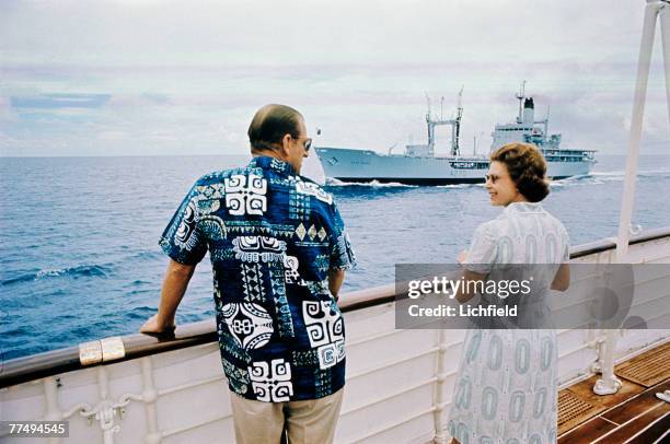 The Queen and HRH The Duke of Edinburgh on board HMY Britannia in March 1972. Part of a series of photographs taken for use during the Silver Wedding...