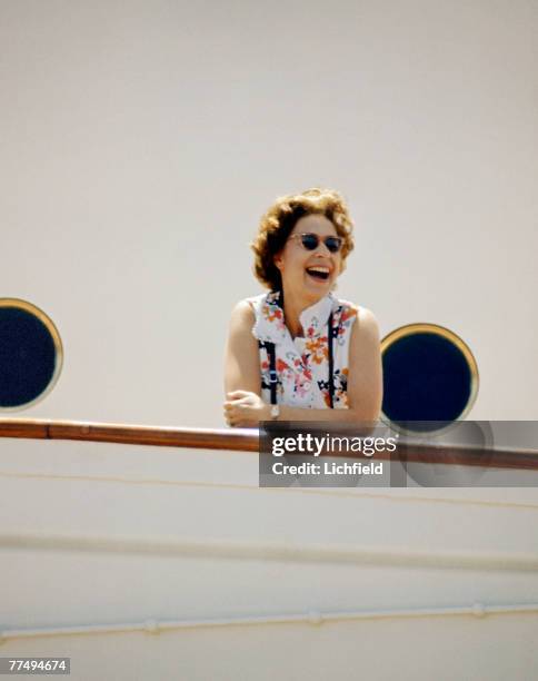 The Queen on board HMY Britannia in March 1972. Part of a series of photographs taken for use during the Silver Wedding Celebrations in 1972. .