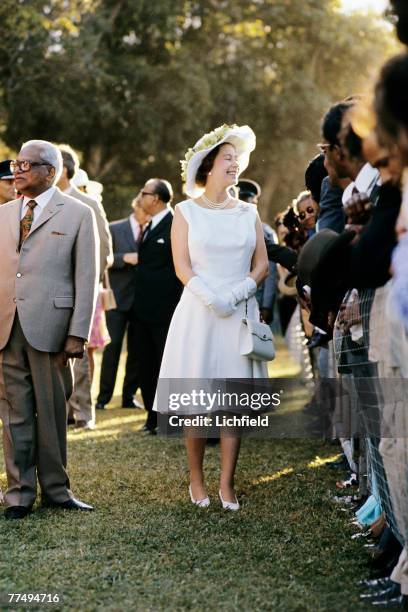 Queen Elizabeth II on a walkabout in Mauritius, March 1972. Part of a series of photographs taken for use during the Silver Wedding Celebrations in...