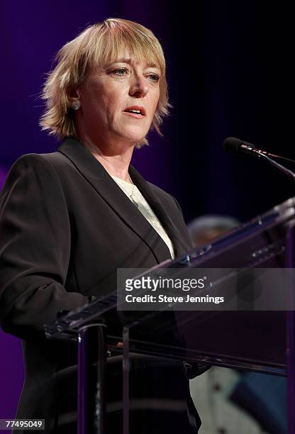 Nobel Peace Prize Laureate Jody Williams speaks during the Women's Conference 2007 held at the Long Beach Convention Center on October 23, 2007 in...