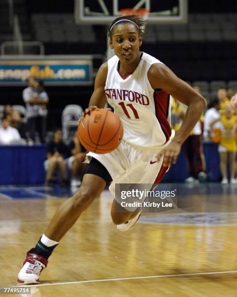 Candice Wiggins of Stanford drives to the basket during 62-55 victory over Arizona State in the State Farm Pacfic-10 Conference women's basketball...