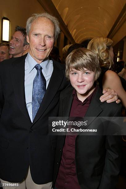 Clint Eastwood and Miles Heizer at the Warner Bros. Premiere of "Rails & Ties" at the Steven J Ross Theater on October 23, 2007 in Burbank,...