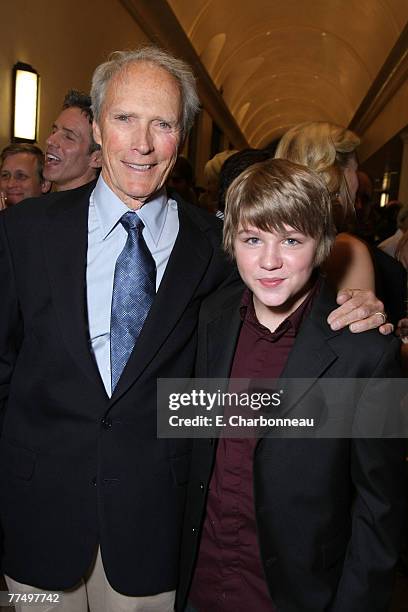 Clint Eastwood and Miles Heizer at the Warner Bros. Premiere of "Rails & Ties" at the Steven J Ross Theater on October 23, 2007 in Burbank,...