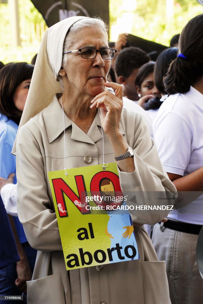 An unidentified nun takes part in a rall