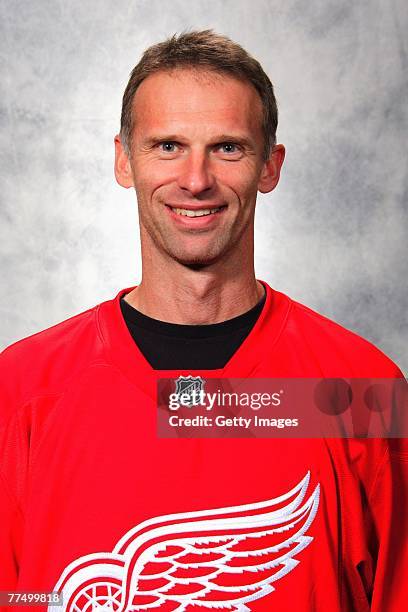 Dominik Hasek of the Detroit Red Wings poses for his 2007 NHL headshot at photo day in Detroit, Michigan.