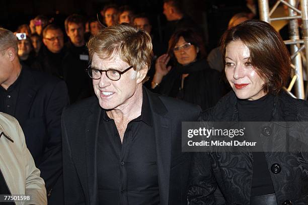 Robert Redford and Sibylle Szaggars attend the premiere of ''Lions For Lambs'' on October 25, 2007 in Paris, France.