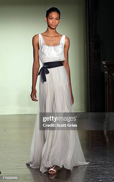 Model walks the runway during the Vera Wang bridal collection show held at the Ukrainian Institute October 25, 2007 in New York City.