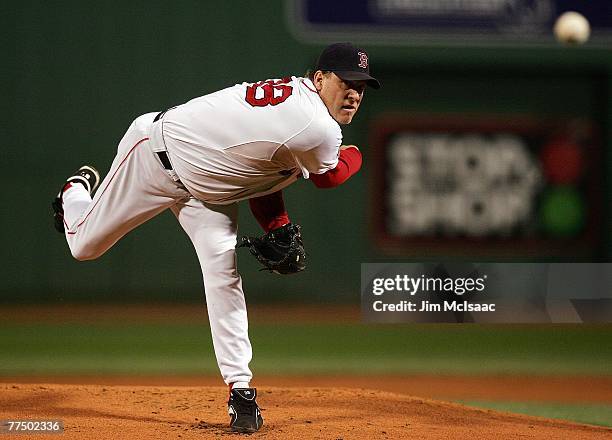 Curt Schilling of the Boston Red Sox pitches against the Colorado Rockies during Game Two of the 2007 Major League Baseball World Series at Fenway...