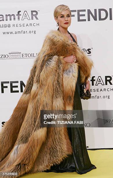 Actress Sharon Stone, head of amfAR?s Campaign for AIDS Research, arrives to serve as chair of amfAR?s first Cinema Against AIDS Rome during the Film...