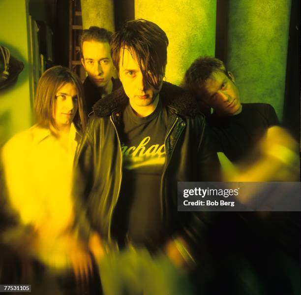 He English rock band Suede lead guitarist Bernard Butler, bassis Mat Osman, lead vocalist Brett Anderson and drummer Simon Gilbert pose for a...