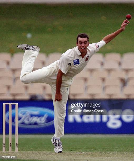 Cullen Bailey of the Chairmans XI bowls during day one of the match between the Chairman's XI and Sri Lanka held at Adelaide Oval October 27, 2007 in...