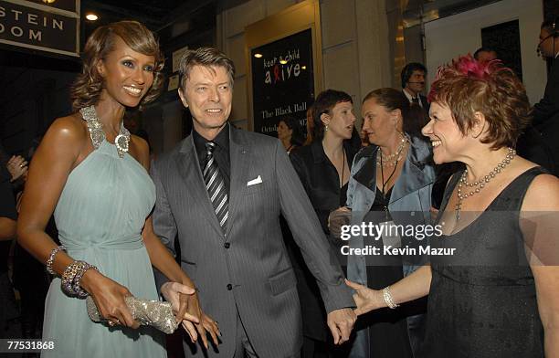 Model Iman, Musician David Bowie and Leigh Blake, President of Keep A Child Alive arrive at Conde Nast Media Group's 4th Annual "Black Ball" Concert...