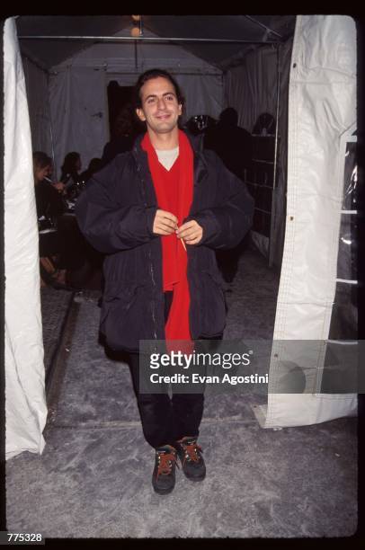 Designer Marc Jacobs stands at the Louis Vuitton Centennial Masked Ball February 15, 1996 in New York City. The dusk-to-dawn party was held to...