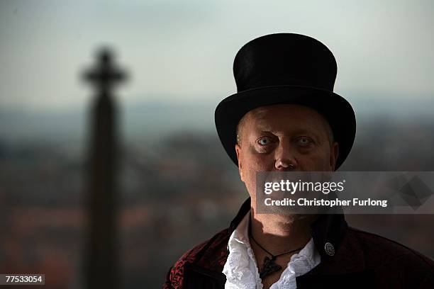 Groom Tony Lightowler poses on the eve of his Gothic themed service for the renewal of his marriage vows to his wife Angela at St Mary The Virgin...