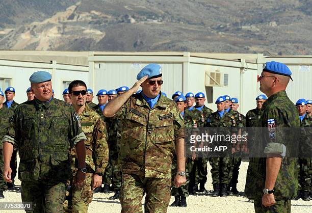 Peacekeeping troops commander Claudio Graziano arrives to attend a ceremony at the Finnish and Irish UN peackeeping base in the southern Lebanese...