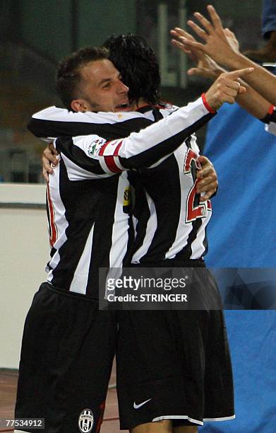 Juventus forward Alex Del Piero celebrates by his teammate after scoring during their Calcio football match Naples vs Juventus at San Paolo Stadium...