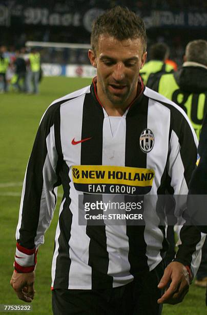 Juventus' forward Alex Del Piero reacts after his team's defeat against S.S. Napoli during their Calcio football match Naples-Juventus at San Paolo...