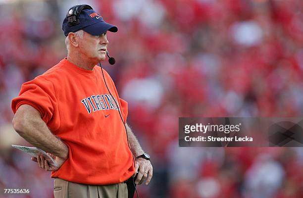 Head coach Al Groh of the Virginia Cavaliers watches their game against the North Carolina State Wolfpack at Carter-Finley Stadium October 27, 2007...