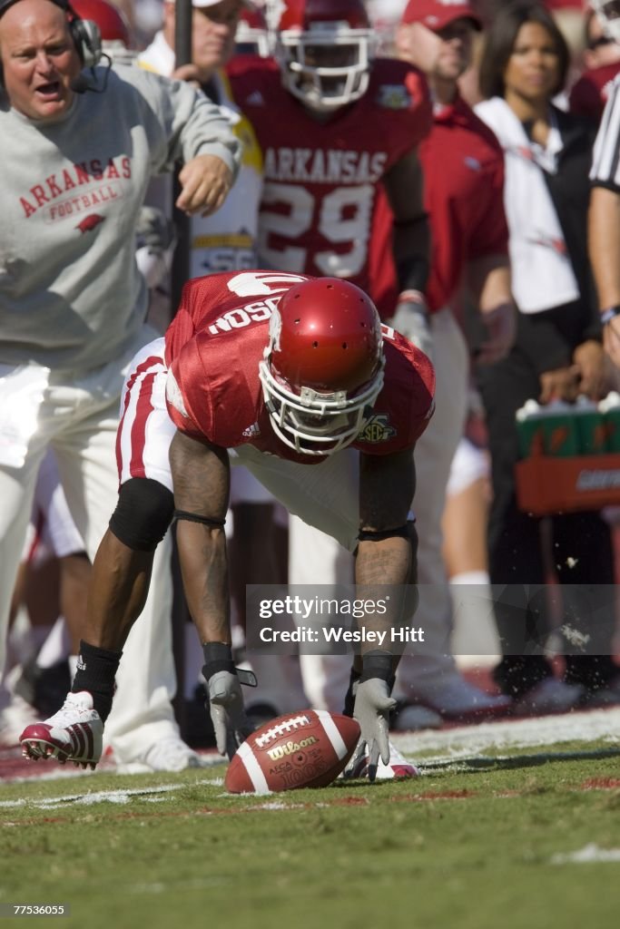 Arkansas Razorbacks High Kick Matterral Richardson of the Arkansas Razorbacks picks up a fumble ...