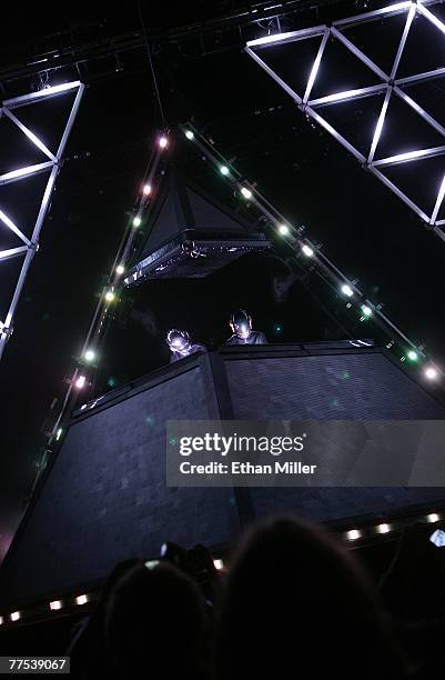 Guy-Manuel de Homem-Christo and Thomas Bangalter of Daft Punk perform during the Vegoose music festival at Sam Boyd Stadium's Star Nursery Field...