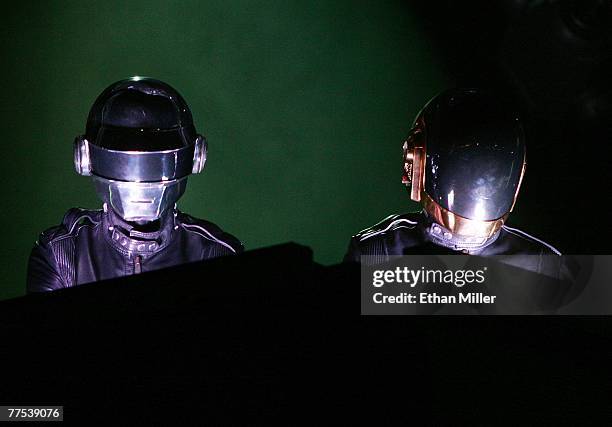 Guy-Manuel de Homem-Christo and Thomas Bangalter of Daft Punk perform during the Vegoose music festival at Sam Boyd Stadium's Star Nursery Field...