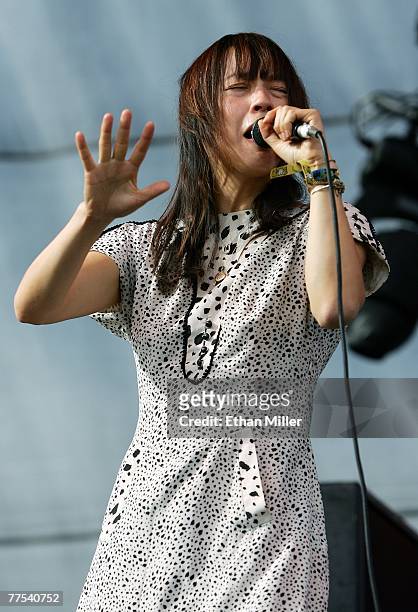 Kazu Makino of the band Blonde Redhead performs during the Vegoose music festival at Sam Boyd Stadium's Star Nursery Field October 27, 2007 in Las...