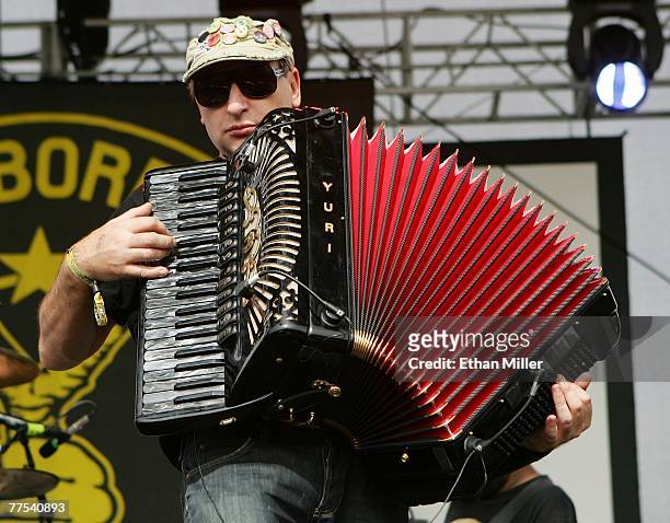 Yuri Lemeshev of the band Gogol Bordello performs during the Vegoose music festival at Sam Boyd Stadium's Star Nursery Field October 27, 2007 in Las...