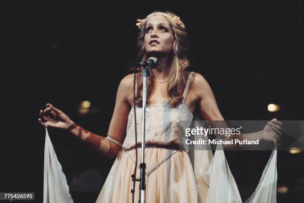 English fashion model and actress Twiggy performing at a one-off rock opera performance of Roger Glover's concept album, 'The Butterfly Ball and the...