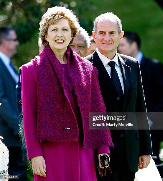 Irish President Mary McAleese looks on with her husband Dr Martin McAleese during a Maori welcome at Government House on October 29, 2007 in...