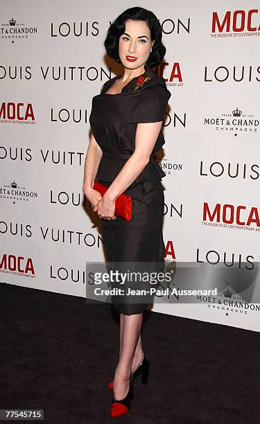 Dancer Dita Von Teese arrives at the Murakami Gala at MOCA hosted with Louis Vuitton celebrating the Murakami exhibition held at the Geffen...