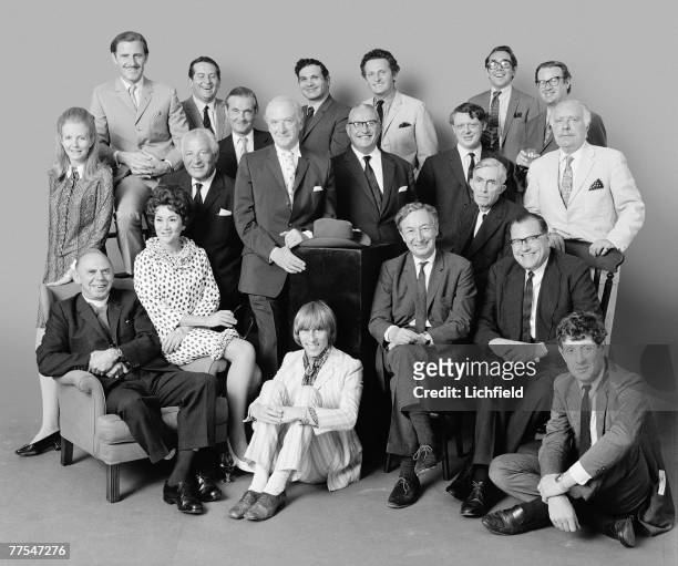 In Group commissioned by Jocelyn Stevens on 12th July 1967. Back row Lady Anne Tennant, Graham Hill, Mario Cassandro, Eduardo Paolozzi, The Marquess...