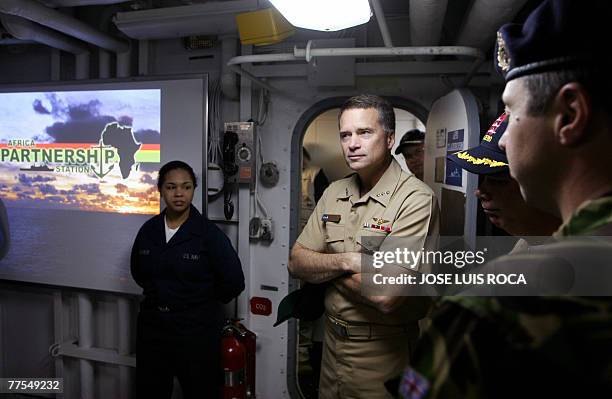 Vice Admiral James Winnefeld , Commander, US 6th Fleet speaks with crew members during his visit to the USS Fort McHenry at the Naval Station in...