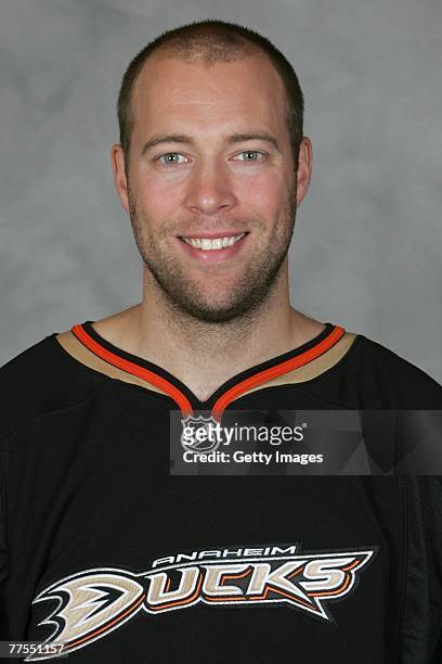 Jean-Sebastien Giguere of the Anaheim Ducks poses for his 2007 NHL headshot at photo day in Anaheim, California.