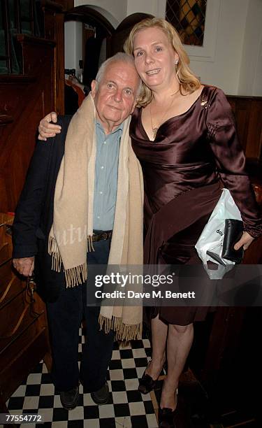 Sir Ian Holm and his wife attend the book launch party of Marie Helvin's new book, at the Ivy on October 29, 2007 in London, England.