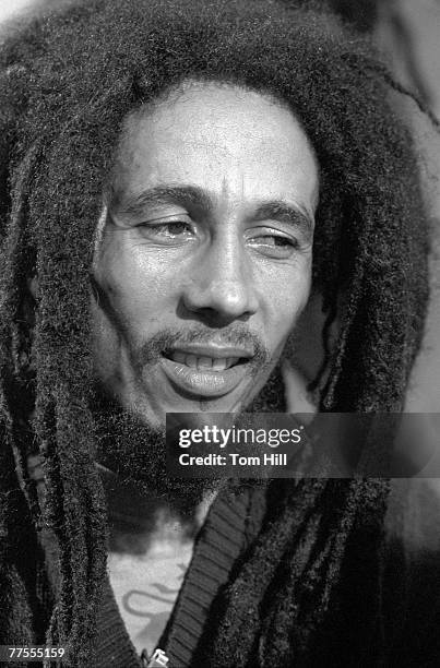 Reggae singer-guitarist Bob Marley is interviewed after performing at The Fabulous Fox Theater on November 12, 1979 in Atlanta, Georgia.