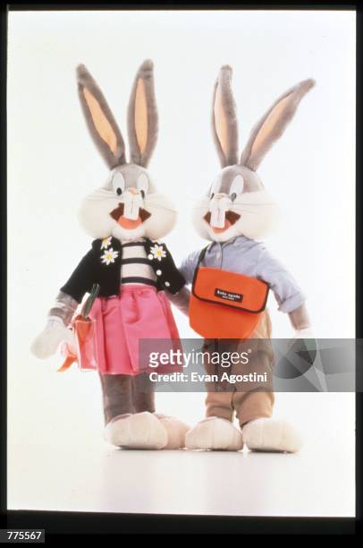 Two bunnies wear clothing designed by Kate Spade at the Warner Bros. Studio store October 23, 1996 in New York City. The store, originally a three...