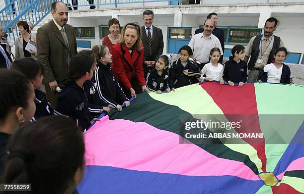 External Relations EU Commissioner Benita Ferrero-Waldner visits a Palestinian school in the Qalandia Palestinian refugee camp close to the West Bank...