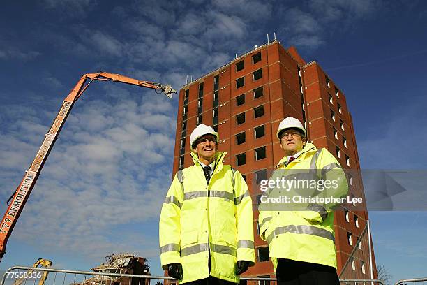 Lord Sebastian Coe, chairman of the London 2012 Organising Committee for the Olympic Games, and David Higgins the ODA chief executive pose for the...