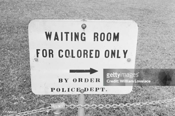 Sign in Jackson, Mississippi which reads 'Waiting Room For Colored Only by order Police Dept.', 25th May 1961.