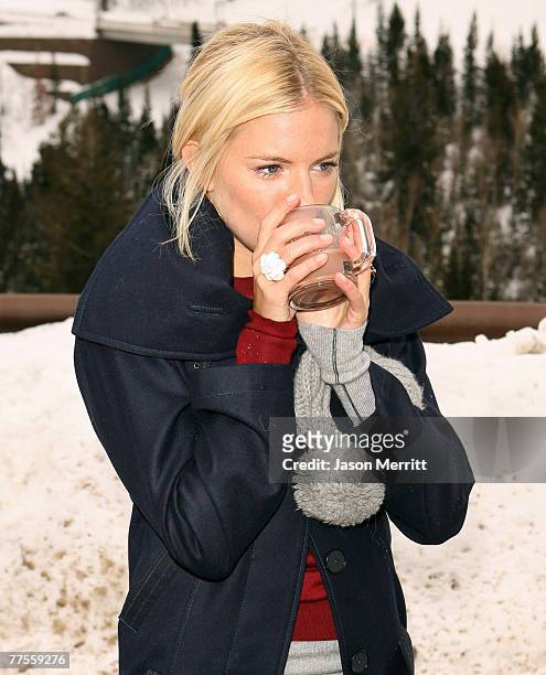 Sienna Miller with Silk Soymilk at The Ice Lounge presented by The North Face, Lexus, and St. Regis.*Exclusive*