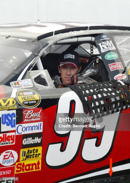 Carl Edwards prior the start of qualifying for the NASCAR NEXTEL Cup Sylvania 300 Friday September 15 at New Hampshire International Speedway, Loudon...