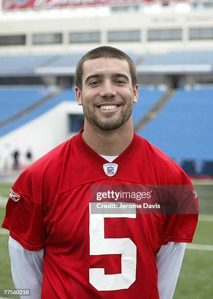 Buffalo Bills rookie quarterback Trent Edwards poses for the cameras after the third day of rookie mini camp at the at Ralph Wilson Stadium in...