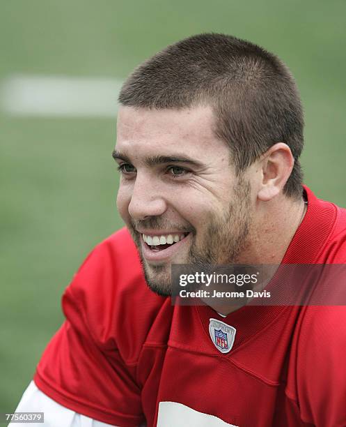 Buffalo Bills rookie quarterback Trent Edwards relaxes after the third day of rookie mini camp at the at Ralph Wilson Stadium in Orchard Park, NY on...