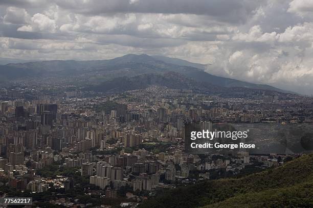 The aerial tram to the city's highest vantage point, Parque Nacional El Avila, reveals a spectacular view of the skyline in this 2007 Caracas,...
